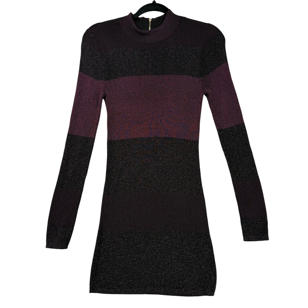White House Black Market Metallic Colorblock Zip Mock Neck Sweater Dress Small